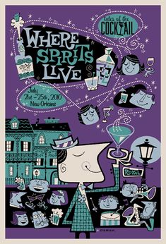 the poster for where spirits live, which features cartoon characters and an image of a man with