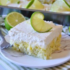 a slice of key lime cake on a plate