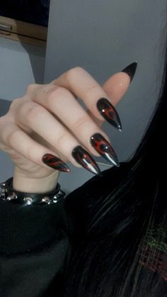 Villain Era Aesthetic Nails, Metalhead Nails, Rock Nails Grunge, Metalhead Aesthetic, Paznokcie Hello Kitty, Rock Nails, White Gel Nails, Band Nails, Makeup Nails Art