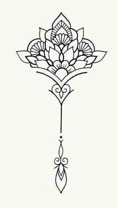 a black and white drawing of a flower with an ornate design on the bottom corner