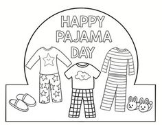 a happy pajama day card with pajamas, shoes and other items on it