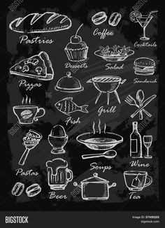 hand drawn food and drink menu on blackboard