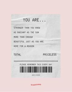 a receipt with the words you are on it and an image of a barcode