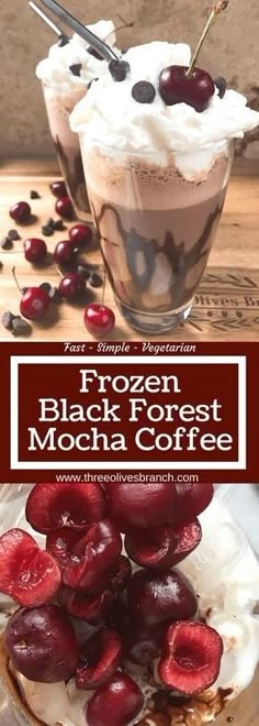 frozen black forest mocha coffee with cherries and whipped cream