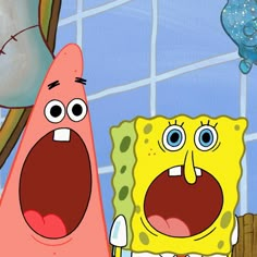 spongebob and patrick face to face in front of a mirror