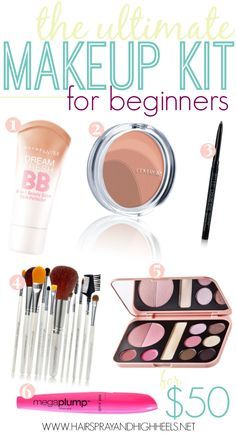 Beginners Makeup Kit. http://www.hairsprayandhighheels.net/2014/02/makeup-for-beginners/ . Makeup Process, Make Up Kits, Contouring Makeup, Eyeliner For Beginners, Beauty Balm, Makeup For Teens