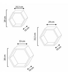 an image of three different sizes and shapes of the same table top, with measurements for each