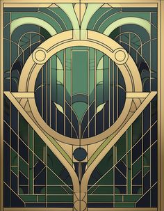 an art deco design with gold and green colors