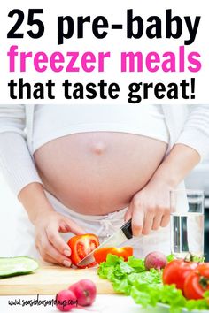 pregnant woman cutting vegetables with the words, pregnancy diet highly nutritious foods to eat during pregancy