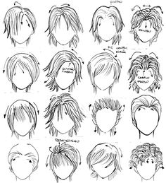 a bunch of different hair styles for men and women, with the names on each side