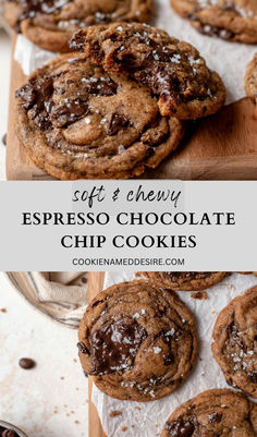 espresso chocolate chip cookies on tray with bite missing Espresso Chocolate Chip Cookies, Sweet Surrender, Homemade Chocolate Chip Cookies, Coffee Cookies, Desserts To Make, Homemade Chocolate, Eat Dessert, Sweets Treats