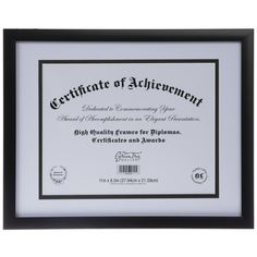 an award certificate is displayed in a black frame