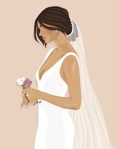 a woman in a wedding dress holding a flower