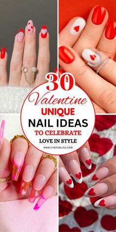 Valentine Nail Art Designs Unique, Unique Valentines Nails, Unique Nail Ideas, Unexpected Color Combinations, Valentines Nail Art Designs, Fun Nail Designs, Unique Valentines, Heart Nails