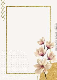 a white and gold card with flowers on it