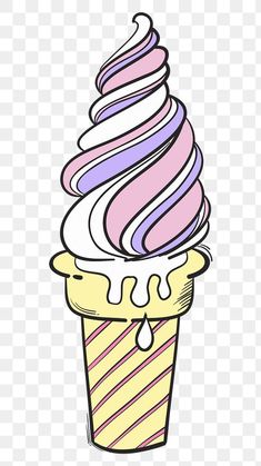 an ice cream cone with pink and purple swirls