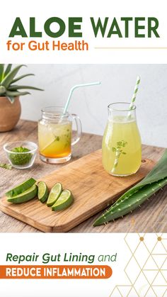 One jug and a glass of aloe vera drinks on a wooden table Aloe Recipes Food, Aloe Water Benefits, Gut Health Drinks, Healing Routine, Aloe Vera Water, Healing The Gut, Gut Health Diet, Aloe Water, Nutrient Rich Foods