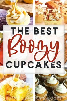 the best boozy cupcakes are on display in this collage with text overlay