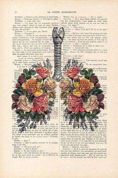 an open book with flowers on it and the words written in french are shown below