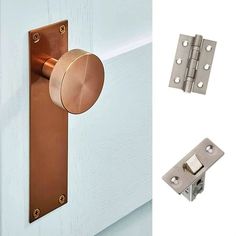 an image of a door handle and latch on the side of a white door with two different types of hardware