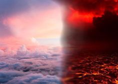 an image of the inside of a volcano with clouds and lava in it, as seen from above