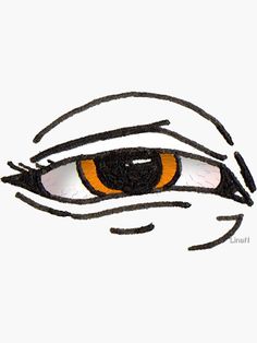 an orange and black eye with long eyelashes is shown in this drawing, it appears to be drawn on paper