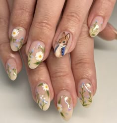 Easter Nails Aesthetic, Easter Aesthetic Nails, Bunny Easter Nails, Aesthetic Easter Nails, Peter Rabbit Nails, Chaos Nails, Bunny Nails Designs, Spring Aesthetic Nails, Animal Nail Art Designs