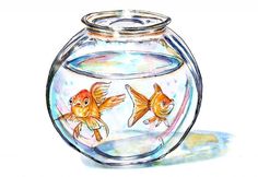 a drawing of two goldfish in a fish bowl