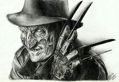 a drawing of a man with two knives in his hand and an evil looking face