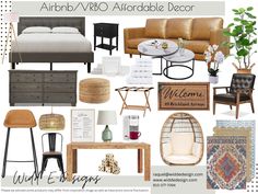 a collage of furniture and decor with the words arnhb vro afordable decor