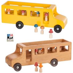 LARGE SCHOOL BUS with LITTLE PEOPLE - Large Amish Handmade Wood Toy USA Toy School Bus, Colorful Hats, Big Bus, Handmade Kids Toys, Yellow School Bus, Making Wooden Toys, Carpentry Skills, Guitar Wall, Play Furniture