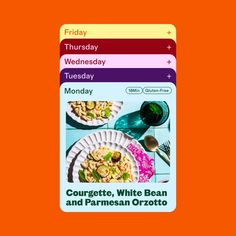 an iphone screen with the food menu on it and text reading, gourrette, white bean and parmesan orzoto