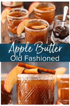 an apple butter old fashioned cocktail with cinnamon and apples