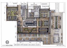 an architectural drawing of a building with lots of windows and plants on the outside wall