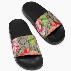 Nwt$495 Gucci Gg Blooms Supreme Slide Slip-On Sandals Sz 35 G, Us 5-5.5 (Actually Will Fit To A Size 6 As Well, Their Insole About 9 1/4") Color: Ebony/Multicolor Made In Italy Brand New In Original Box! 100% Authentic!! Gg Supreme And Feline Floral Print Canvas Open Toe Slide A Well-Cushioned Sandal With Molded Rubber Footbed Bold, Floral, And Utterly Feminine, Gucci Bloom Slides Are The Embodiment Of Elevated Casual. From The Shore To The City, They're The Perfect Sandal For Relaxed Summer Day Gucci Luxury Slide Sandals, Gucci Sandals With Cushioned Footbed For Spring, Gucci Slide Sandals For Summer, Gucci Summer Slide Sandals, Gucci Spring Slides With Round Toe, Gucci Designer Slides With Flat Heel, Designer Gucci Slides With Flat Heel, Luxury Spring Slides With Round Toe, Multicolor Designer Gucci Sandals