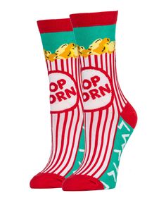 Box O' Popcorn Socks | Novelty Crew Socks For Women Natural Painting, Pickle Gifts, Food Socks, Women Socks Fashion, Socks Womens, Socks Funny, Retro Candy, Women Crew Socks, Comfortable Socks