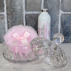 Add a bit of luxurious glam to your routine with this lidded glass dusting powder jar and pink powder puff. Use with our Dusting Powder Refills (sold separately). Jar: 4.5" Diameter x 2.5" Height (without cover). 4.5 inches tall from bottom to handle Puff - 3.25" Diameter Body Powder For Women, Vintage Beauty Products, Pink Powder Puff, Impulsive Ideas, Body Powder Puff, Fun Beauty Products, Dusting Powder, Pink Powder, Pink Aura