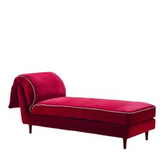 a red chaise lounge with white piping