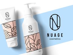 two bottles of nuage cosmetics next to each other on a blue and white background