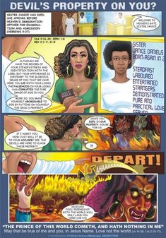 a comic strip with the words devil's property on you and an image of a woman