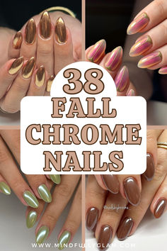 fall chrome nails Olive Nails Chrome, November Nails Ideas Chrome, Sage Green Nails With Chrome, Olive Nails With Chrome, Gold Glazed Nails, Crome Nails Colors, Chrome Nails Fall 2024, Army Green Chrome Nails, November Nails Chrome