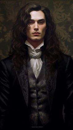 a painting of a man with long hair wearing a tuxedo