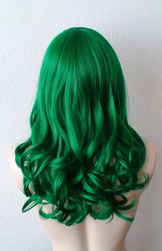 Green wig. Irish green wig. Dark green hair. Emerald by kekeshop Red Curly Wig, Dress Hairstyle, Emerald Green Hair, Dark Green Hair, Cheap Human Hair Wigs, Lavender Grey, Wig Curly, Black Ponytail Hairstyles, Hair Color Crazy