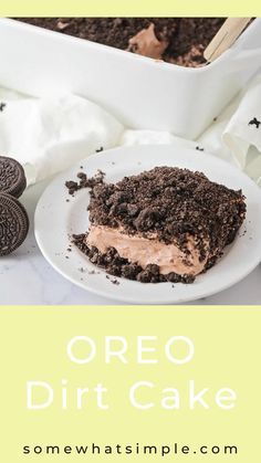 an oreo dirt cake on a plate next to cookies