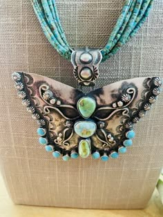 Navajo Sonoran Mountain Turquoise & Sterling Silver Butterfly Necklace – Nizhoni Traders LLC Zuni Jewelry Navajo, Luxury Handmade Vintage Turquoise Necklace, Beaded Butterfly Necklace, Vintage Navajo Jewelry, Silver Butterfly Necklace, Turquoise Beaded Necklace, Beaded Butterfly, Into The West, Luxury Lifestyle Fashion