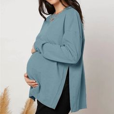 Maternity Casual Split Hem Top Ships In 7-10 Days~All Purchases Shipped With A Special Gift 94% Cotton, 6% Elastane Size Tags Are Letters Xs(2) S(4) M(6) L(8-10) Xl(12) Xxl(14) Search: Anthro Festival Preppy Casual Mumu Revolve Spell Reformation Puff Popular Swim Contemporary Layering Free People Cami Dress Top Events Lulu Vacation Beach Contemporary Anniversary Boat Weekend Pool Swim Night Out Visit My Boutique Shein Maternity, Cadet Blue, Fall Maternity, Dresses Classy, Casual Maternity, Trendy Maternity, Maternity Tees, Pregnancy Tshirts, Preppy Casual