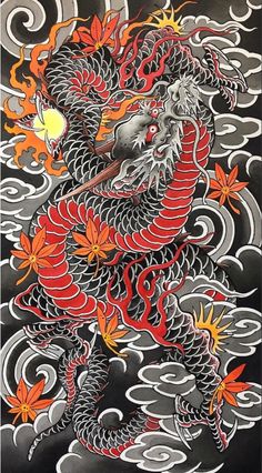 Japanese Dragon Art, Traditional Tattoo Dragon, Dragon Tattoo Outline, Traditional Japanese Dragon, Dragon Japanese, Dragon Tattoo Sketch, Tattoo Japanese Style, Japanese Flower Tattoo, Dragon Tattoo Art