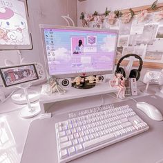 a desktop computer sitting on top of a white desk