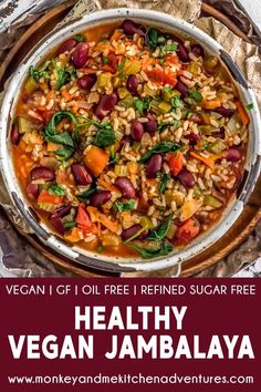 healthy vegan jamalaya recipe with text overlay