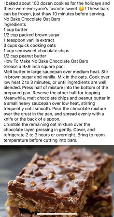 the recipe for chocolate peanut butter granola bars